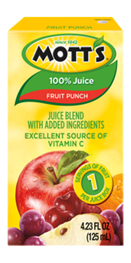 Mott's 100% Fruit Punch Beverage made from a combination of fruit juice concentrates